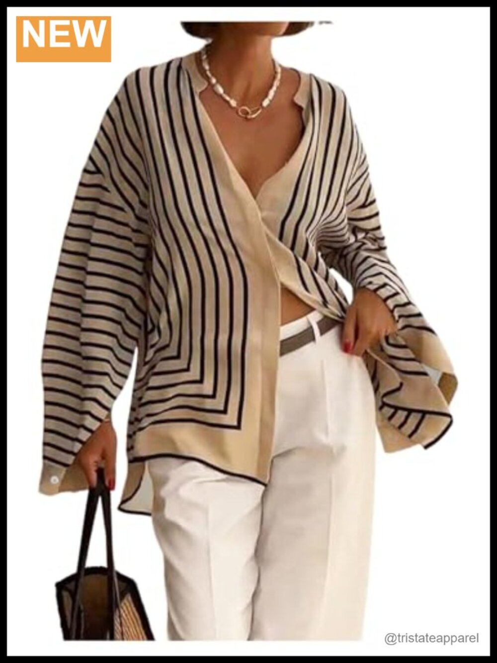 Striped Long Sleeve Button Down Shirt Womens Dressy Casual Blouse Loose Fit